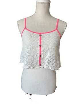 Paper Crane Lace Camisole Tank Top Neon Trim Boho Festival Cami Bralette Size M